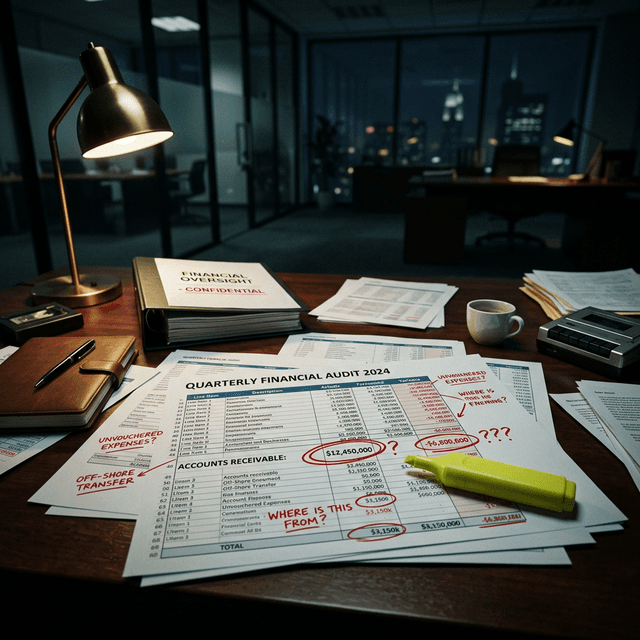 Financial audit with marked discrepancies